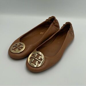 Tory Burch Leather Tan Gold Ballet Flats Sz 6 Shoes Slip On